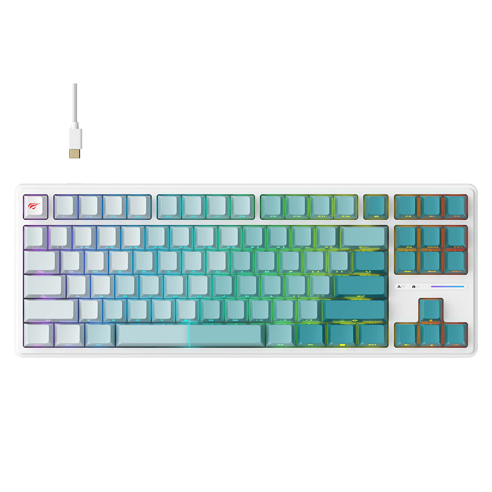Гейминг клавиатура с RGB подсветка 1.8m, 200mA - Havit (KB901L) - Бяла/Зелена