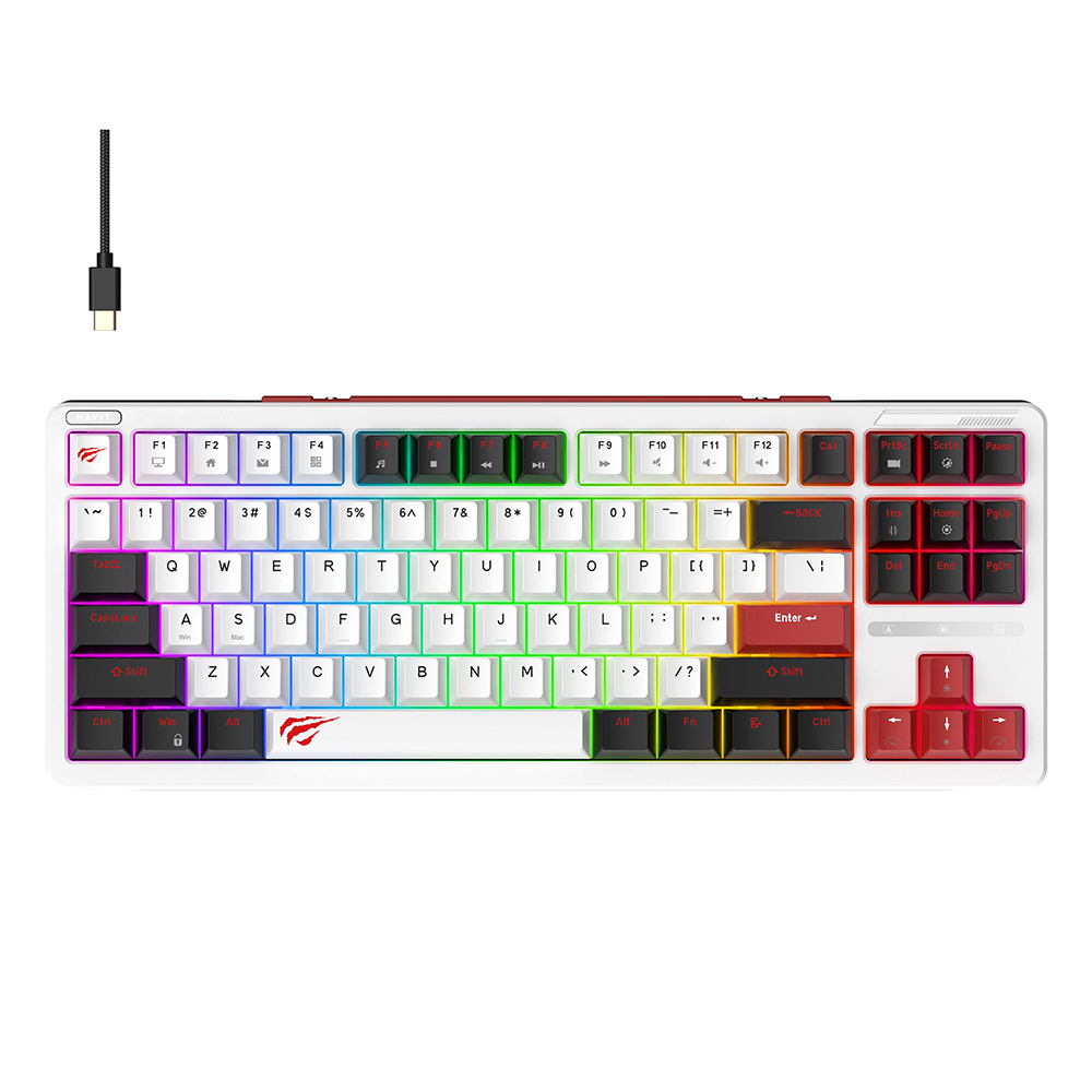 Гейминг клавиатура с RGB подсветка 1.8m, 200mA - Havit (KB902L) - Черна/Бяла/Червена