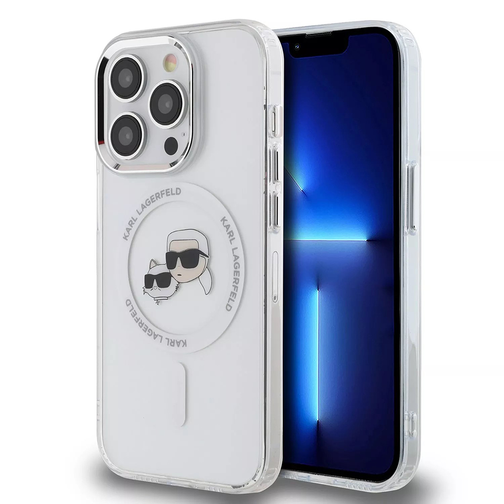 Калъф за iPhone 15 Pro - Karl Lagerfeld IML MagSafe (KLHMP15LHLHLSKCH) - Бял метал Karl&Choupette Head