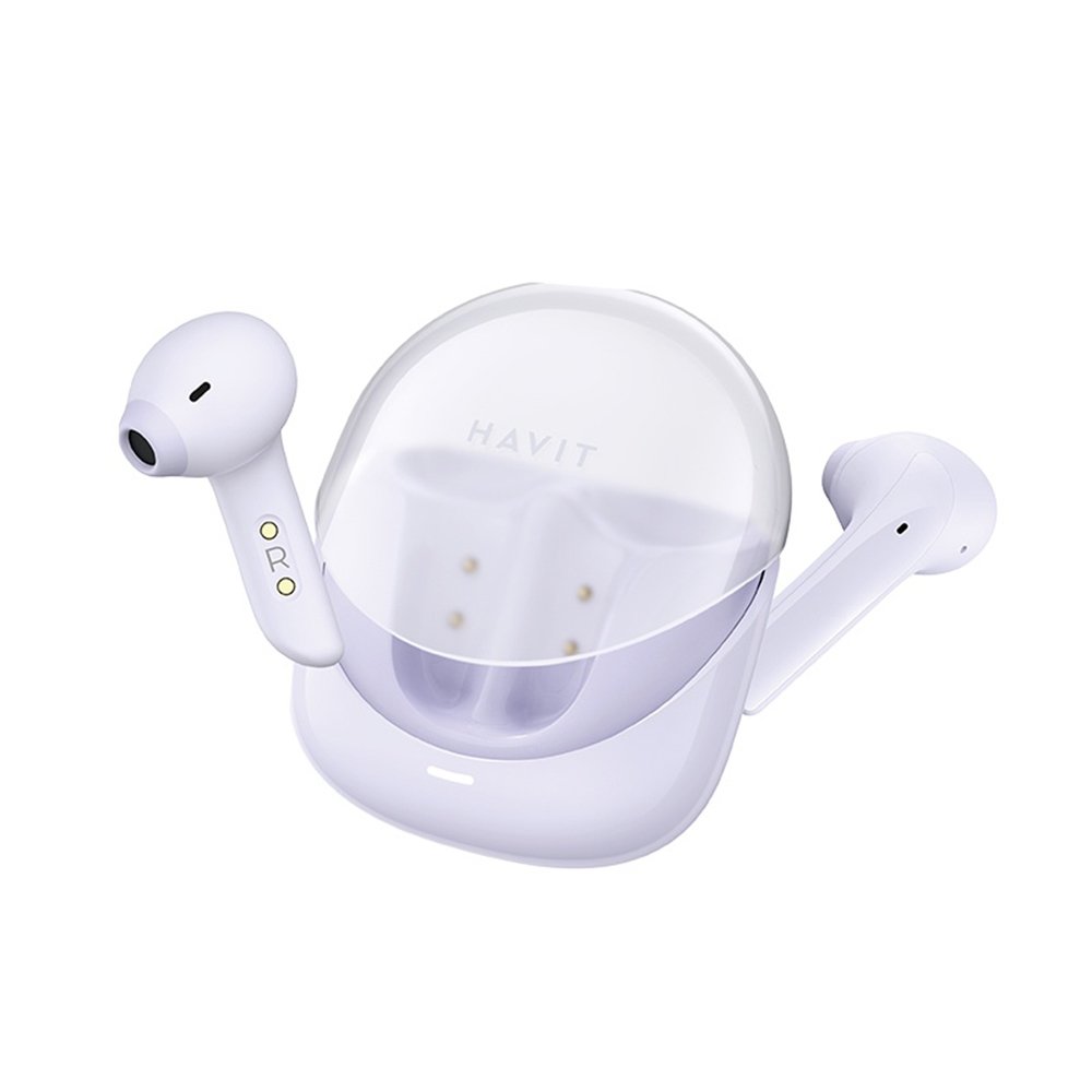 Безжични слушалки за видеоигри, Bluetooth 5.3, TWS, ENC, USB-C, 400mAh - Havit Modern Buds (TW974) - лилаво