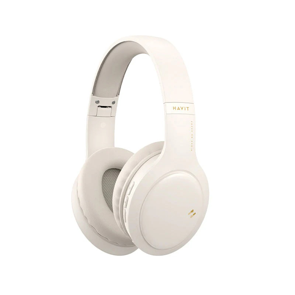 Bluetooth 5.1 безжични слушалки, AUX, USB-C, 350mAh - Havit (H633BT) - бежови