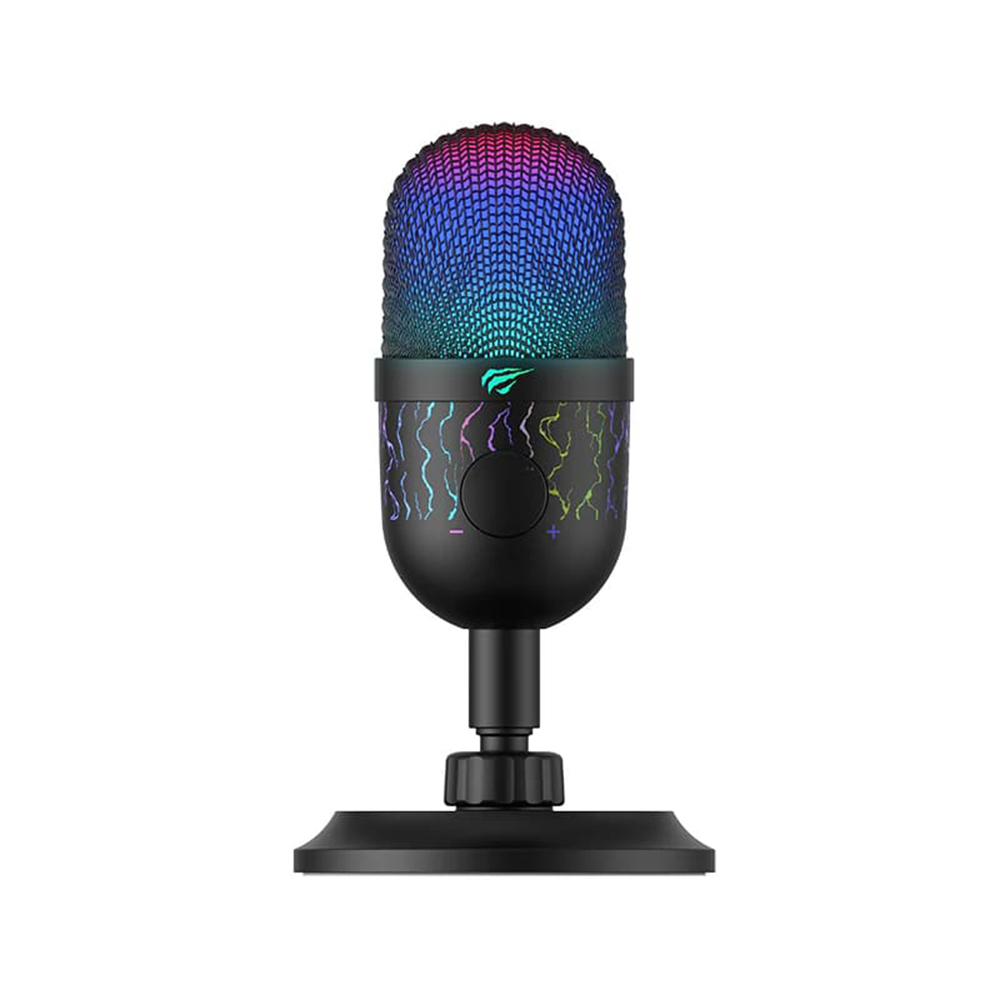 Кардиоиден микрофон с RGB светлини, 100-18000 Hz, с USB кабел, 1,8 м - Havit (GK52) - Черен