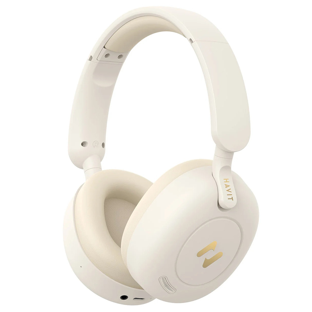 Слушалки със защитен калъф, Bluetooth 5.3, Hybrid ANC, 700mAh, USB-C - Havit (H655BT Pro) - бежови