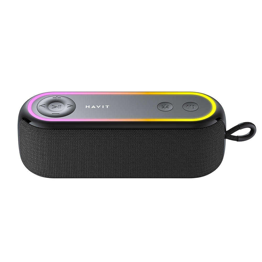 Безжичен преносим високоговорител, Bluetooth 5.3, TWS, TF, USB, FM, AUX, RGB светлини, IPX5, 2400mAh - Havit (SK810BT) - Черен