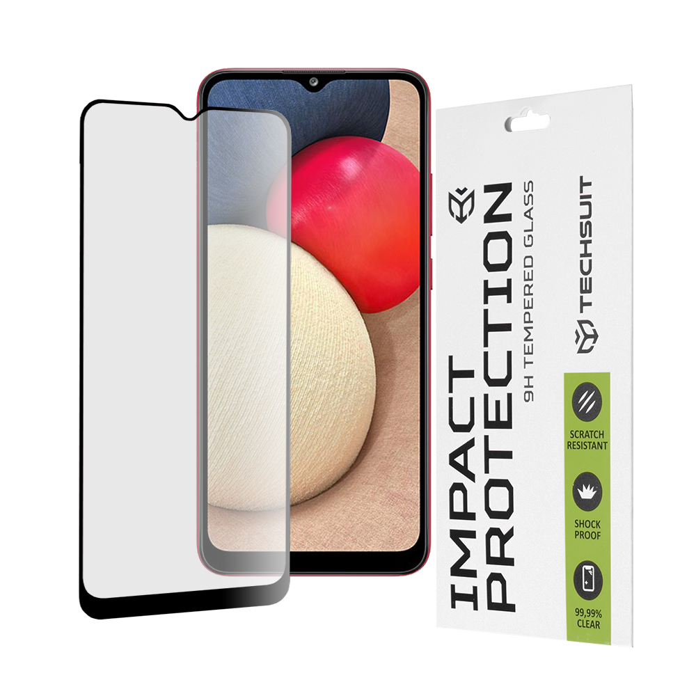 Капак за Samsung Galaxy A02s / A03 / A03s / A03 Core / A04e / M04 - Techsuit 111D Full Cover / Full Glue Glass - Черен