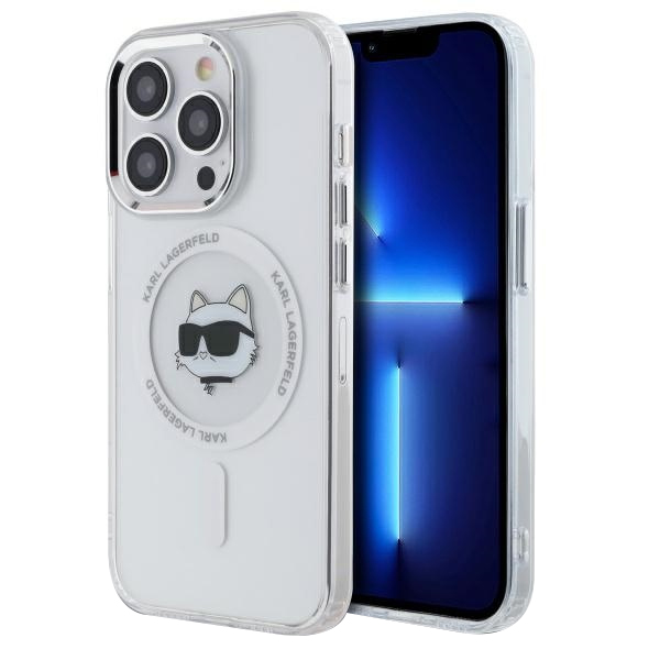 Калъф за iPhone 13 Pro - Karl Lagerfeld IML MagSafe (KLHMP13LHLHLSCHH) - Бял Metal Choupette`s Head