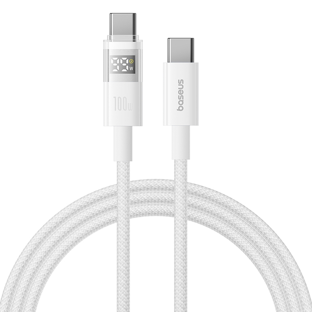 Кабел за данни с цифров дисплей, Type-C към Type-C, 100W, 1m - Baseus Display 2 (P1038270222211-00) - Moon Бял