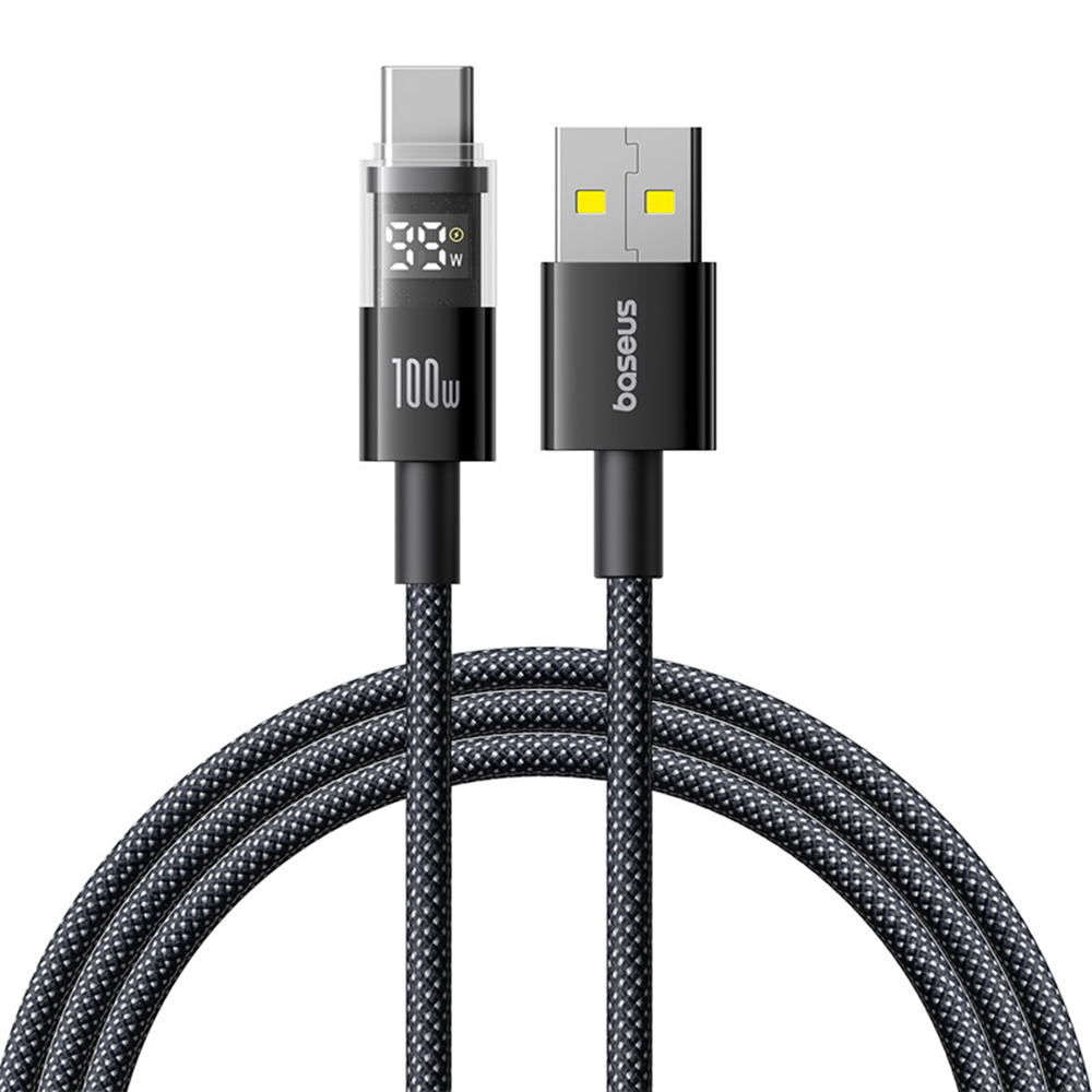 Кабел за данни за цифров дисплей, USB към Type-C, 100 W, 1 m - Baseus Display 2 (P10382701121-00) - Cosmic Черен