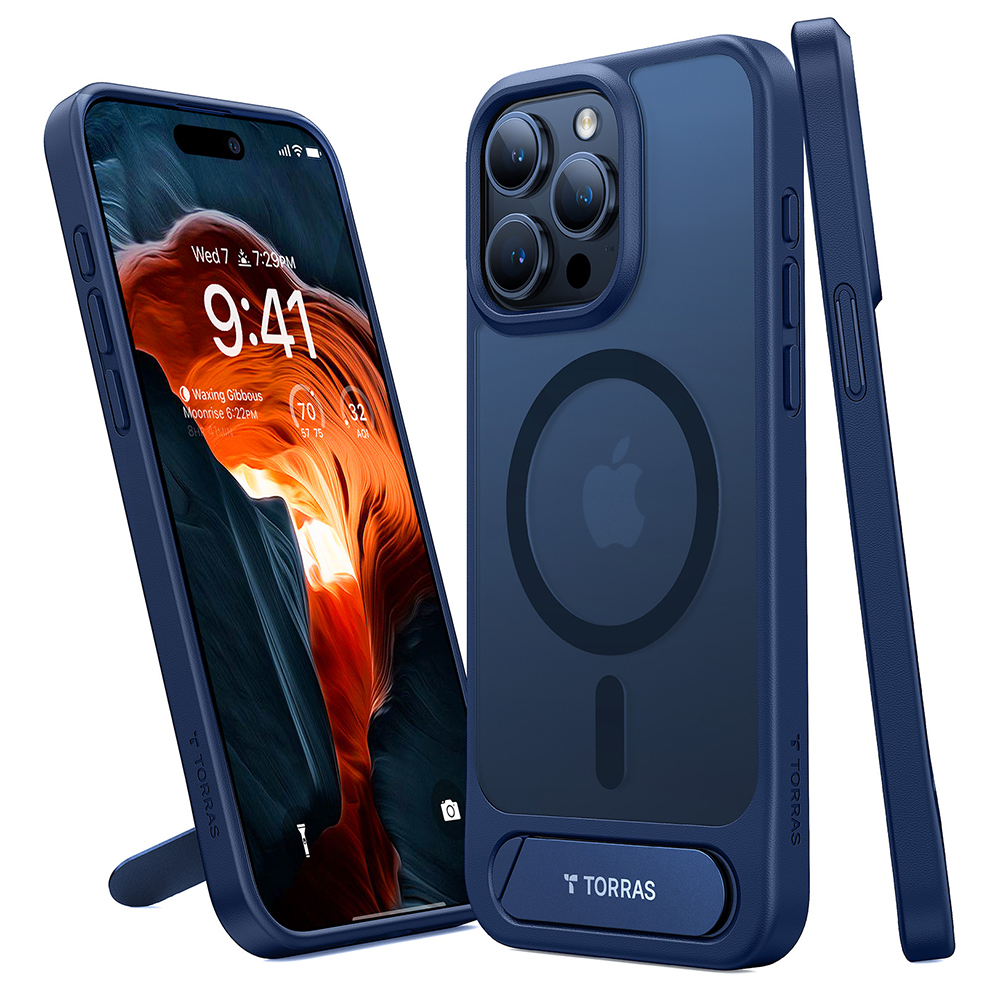 Калъф за iPhone 15 Pro Max - Torras Pstand MagSafe - Тъмносин Син