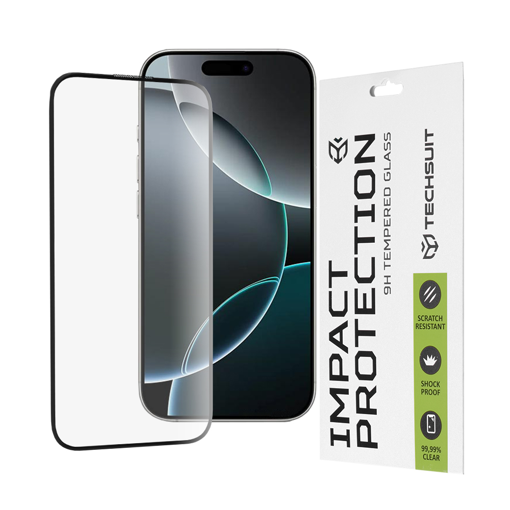 Калъф за iPhone 16 Pro - Techsuit 111D Full Cover / Full Glue Glass - Черен