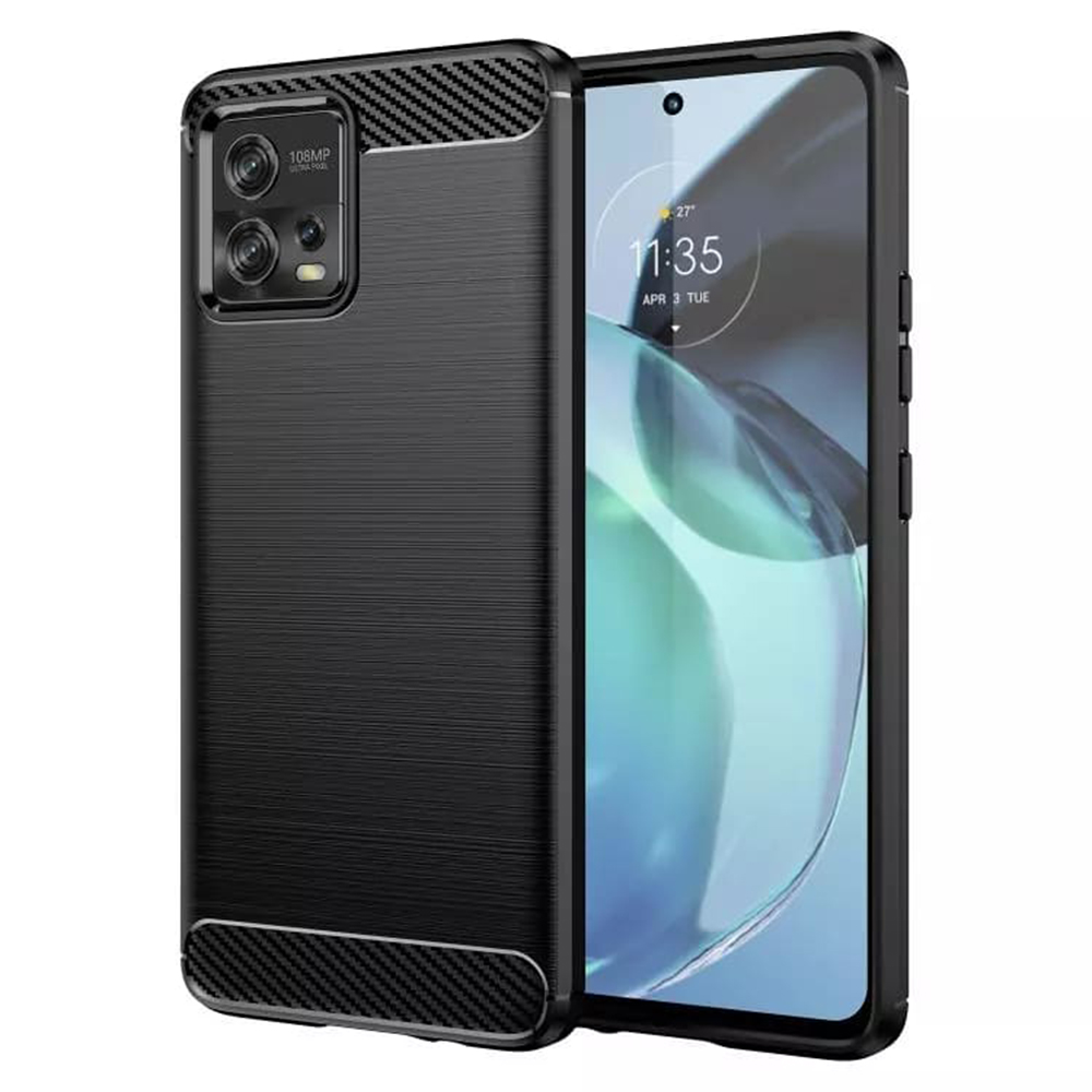 Калъф за Motorola Moto G72 - Techsuit Carbon Silicone - Черен