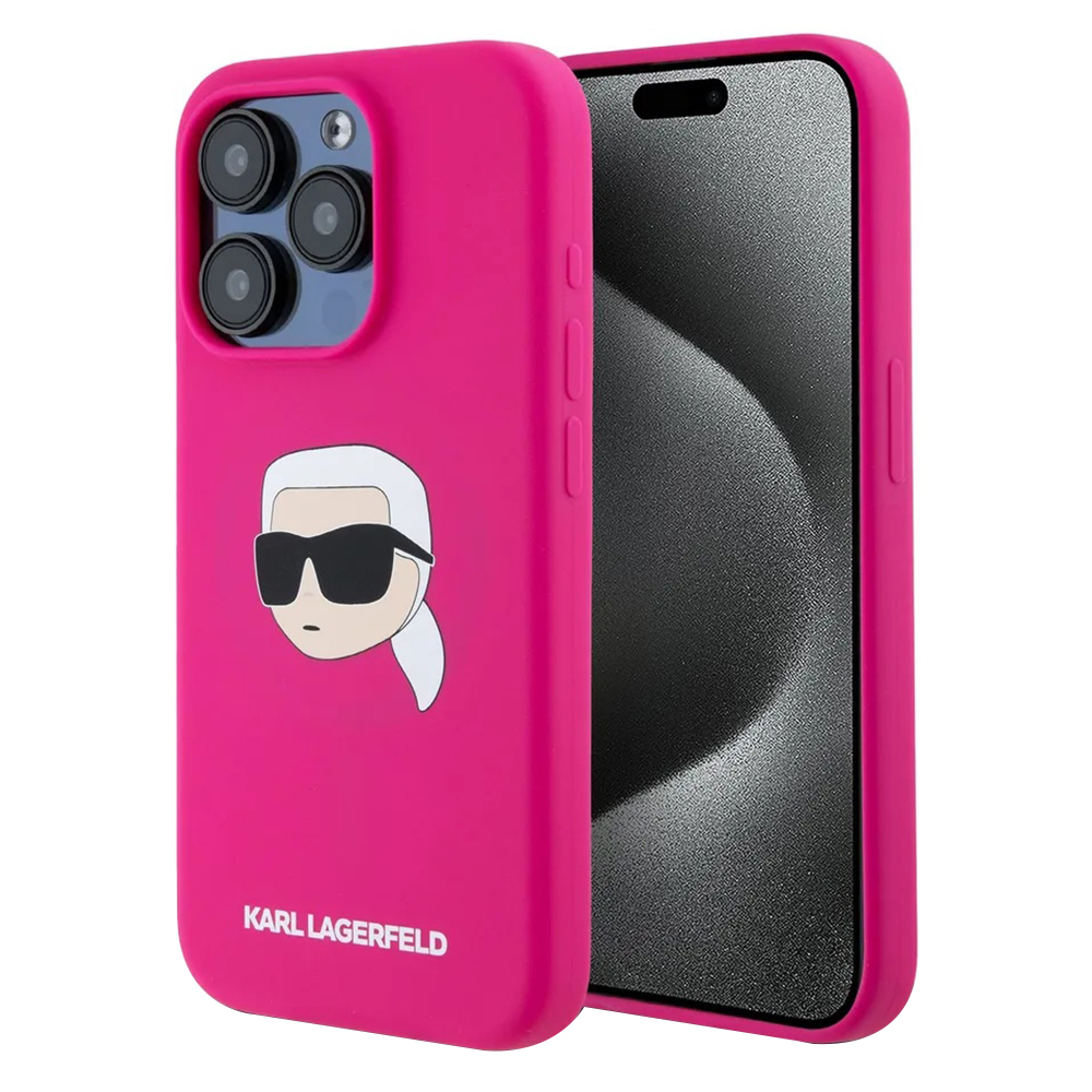 Калъф за iPhone 15 Pro - Karl Lagerfeld Silicone MagSafe (KLHMP15LSLSKHPHPPLF) - Fuchsia Karl`s Head