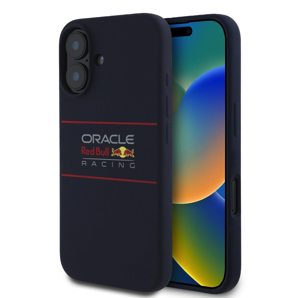 Калъф за iPhone 16 - Червен Bull Racing Силиконов хоризонтално центрирано лого MagSafe (RBHMP16S24SIHSRV) - Синьо