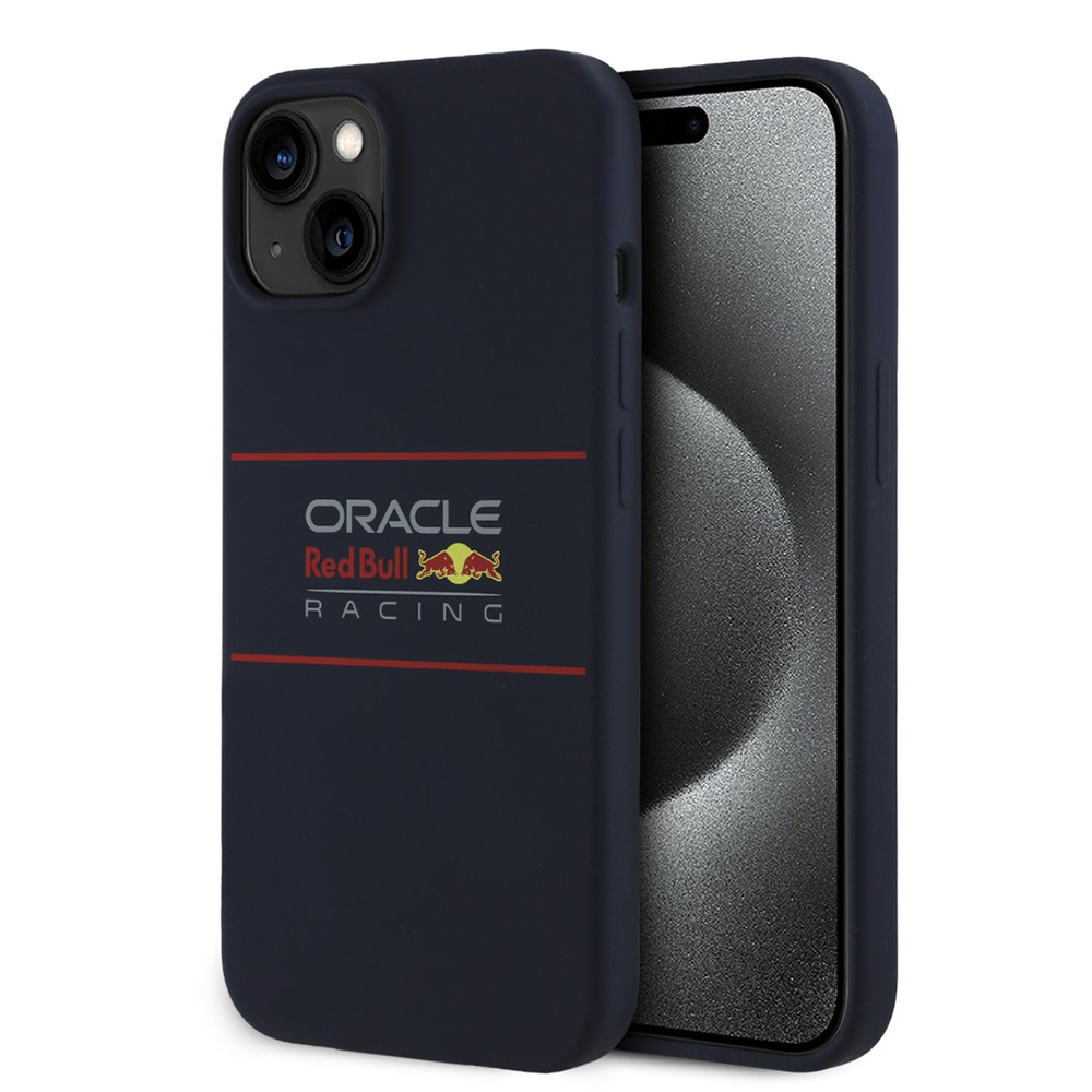 Калъф за iPhone 15 - Червен Bull Racing Силиконов хоризонтално центрирано лого MagSafe (RBHMP15S24SIHSRV) - Синьо