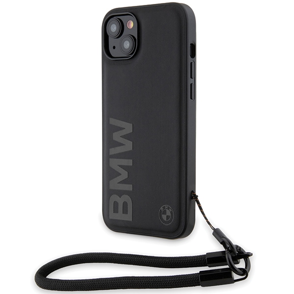 Калъф за iPhone 15 Plus - BMW Signature Leather Wordmark Cord (BMHCP15M23RMRLK) - Черен