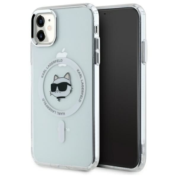 Калъф за iPhone 11 - Karl Lagerfeld IML MagSafe (KLHMN61HLHLSCHH) - Бял Metal Choupette`s Head