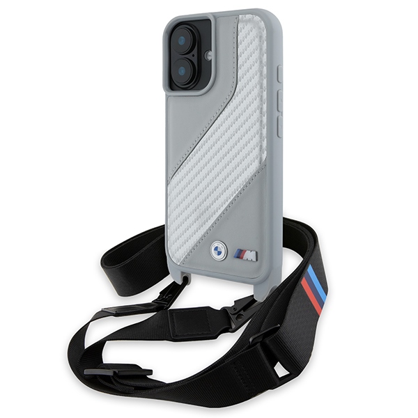 Калъф за iPhone 16 - BMW Leather M Edition Carbon Stripe & Strap (BMHCP16S23PSCCG) - Черен