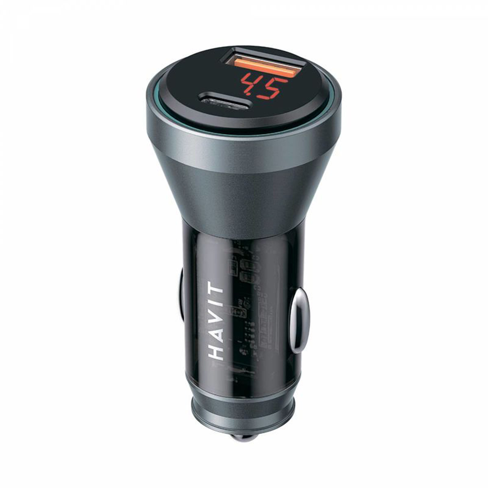 Зарядно за кола, Type-C, USB, 45W, 3A - Havit (CC2017) - Черно / Синьо