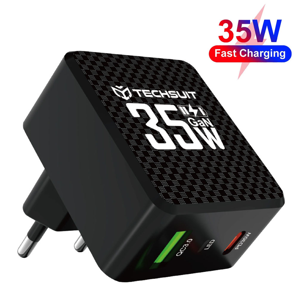 Priza GaN Charger, USB, Type-C, 35W - Techsuit (CHPD173) - Черен