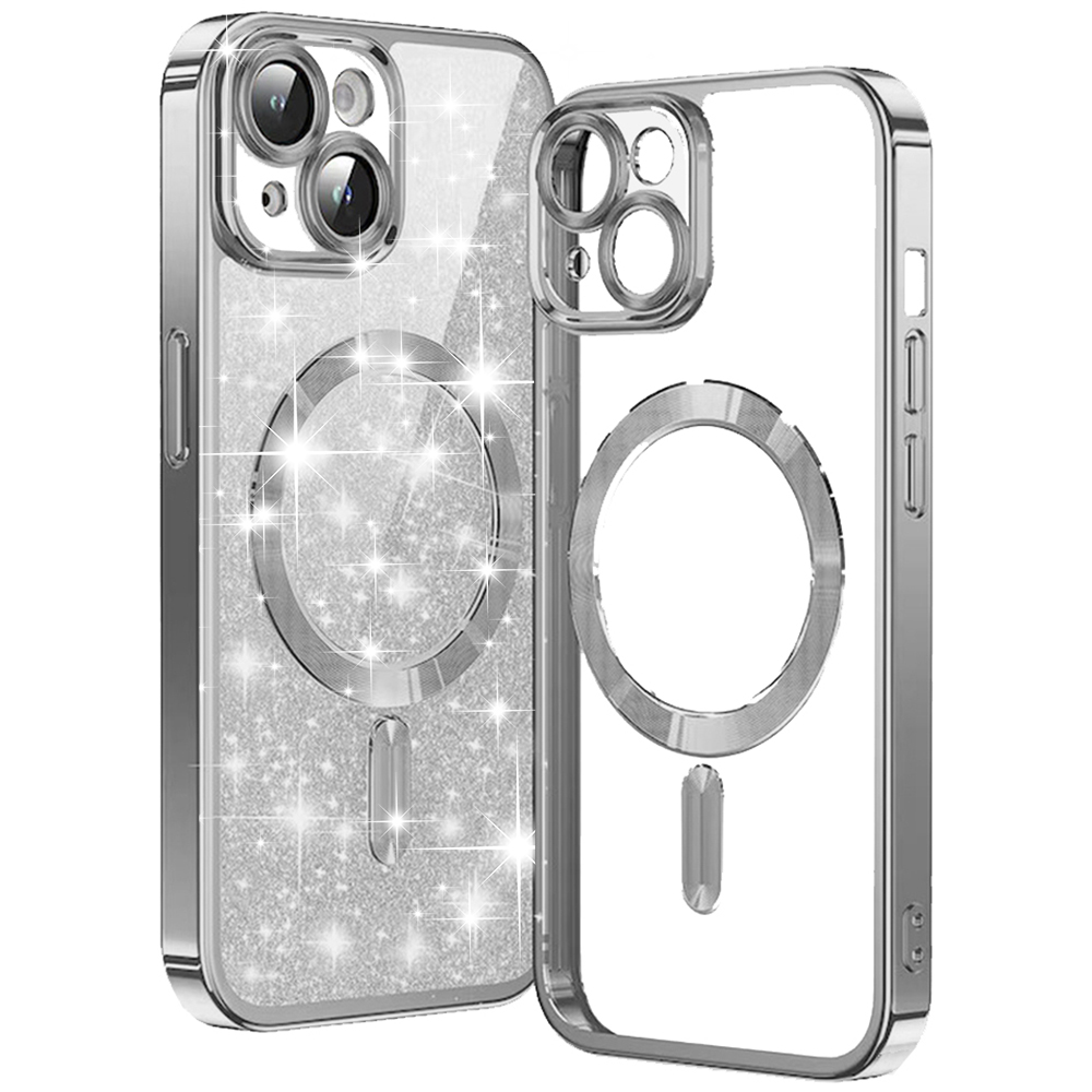 Калъф за iPhone 14 Plus - Techsuit Luxury Glitter MagSafe - Сребрист