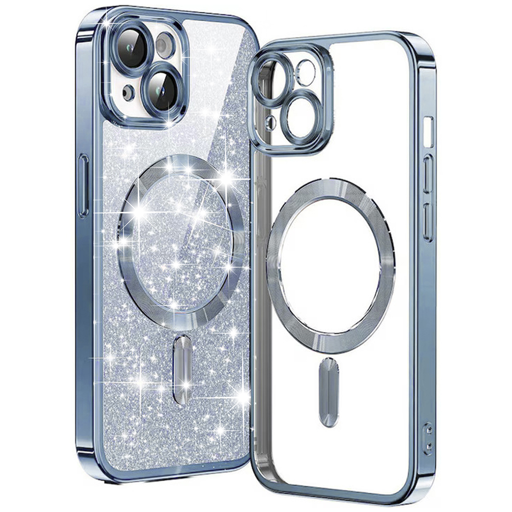 Калъф за iPhone 14 - Techsuit Luxury Glitter MagSafe - Светлосин