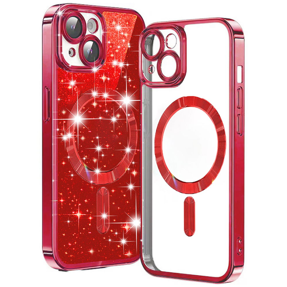 Калъф за iPhone 14 - Techsuit Luxury Glitter MagSafe - Червен