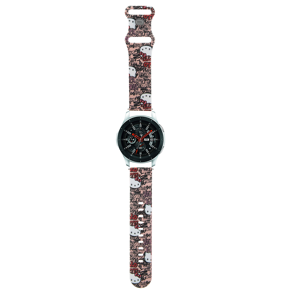 Каишка за Samsung Watch (46mm)/Watch 3, Huawei Watch GT 2/GT 3 (46mm) - Hello Kitty Strap Silicone Graffiti Tags (HKUWWLSDGPTP) - Розов