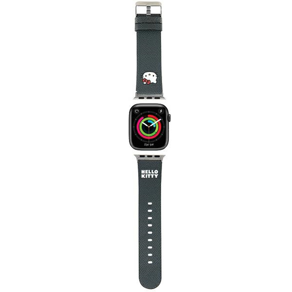 Каишка за Apple Watch 1/2/3/3/4/4/5/5/6/6/7/8/7/8/9/9/10/10/SE/SE 2 (38/40/41/42mm) - Hello Kitty Strap Leather Kitty Head (HKAWMPMPGKKHK) - Черен