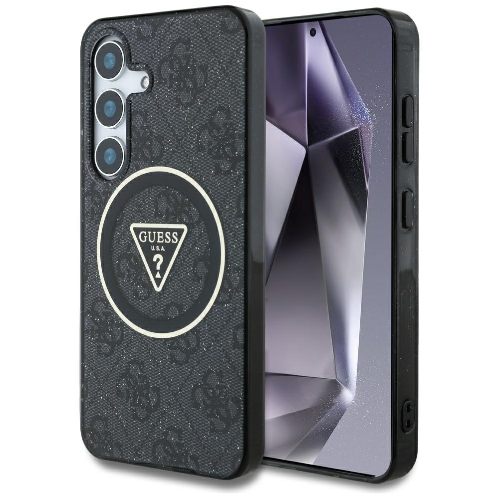 Калъф за Samsung Galaxy S25 Plus - Guess IML Metal Glitter 4G Circle Triangle MagSafe (GUHMS25MHG4PRTGK) - Черен