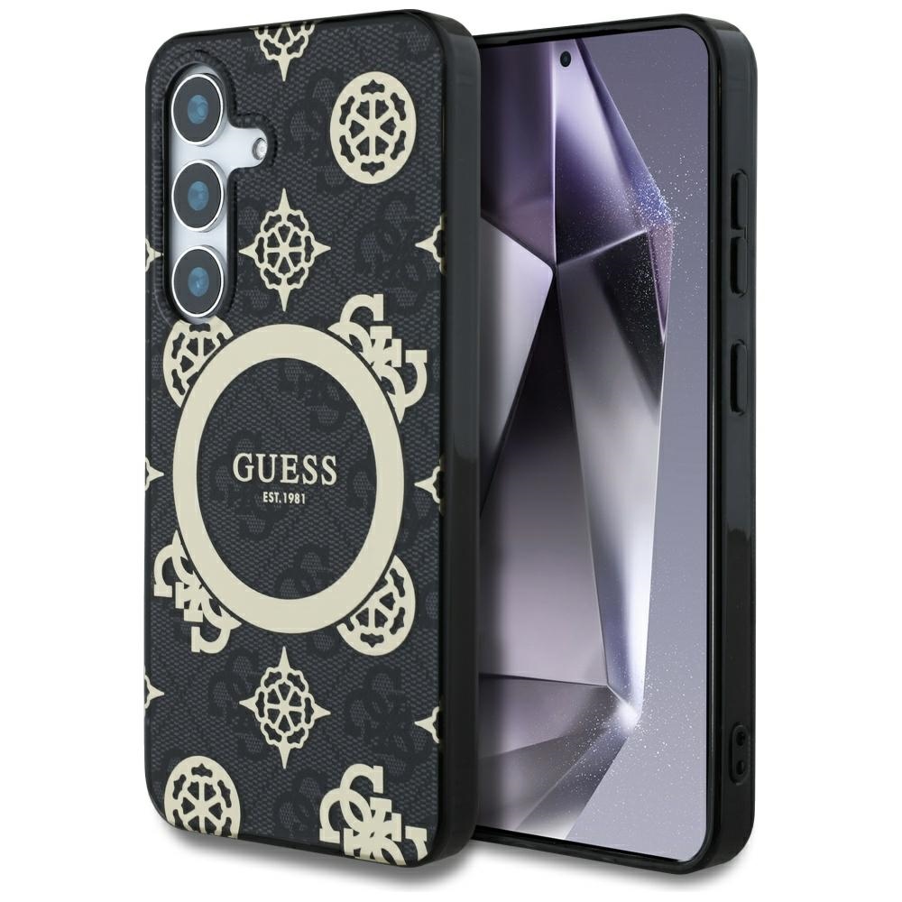 Калъф за Samsung Galaxy S25 - Guess IML Peony On 4G Background MagSafe (GUHMS25SH4PYEEK) - Черен