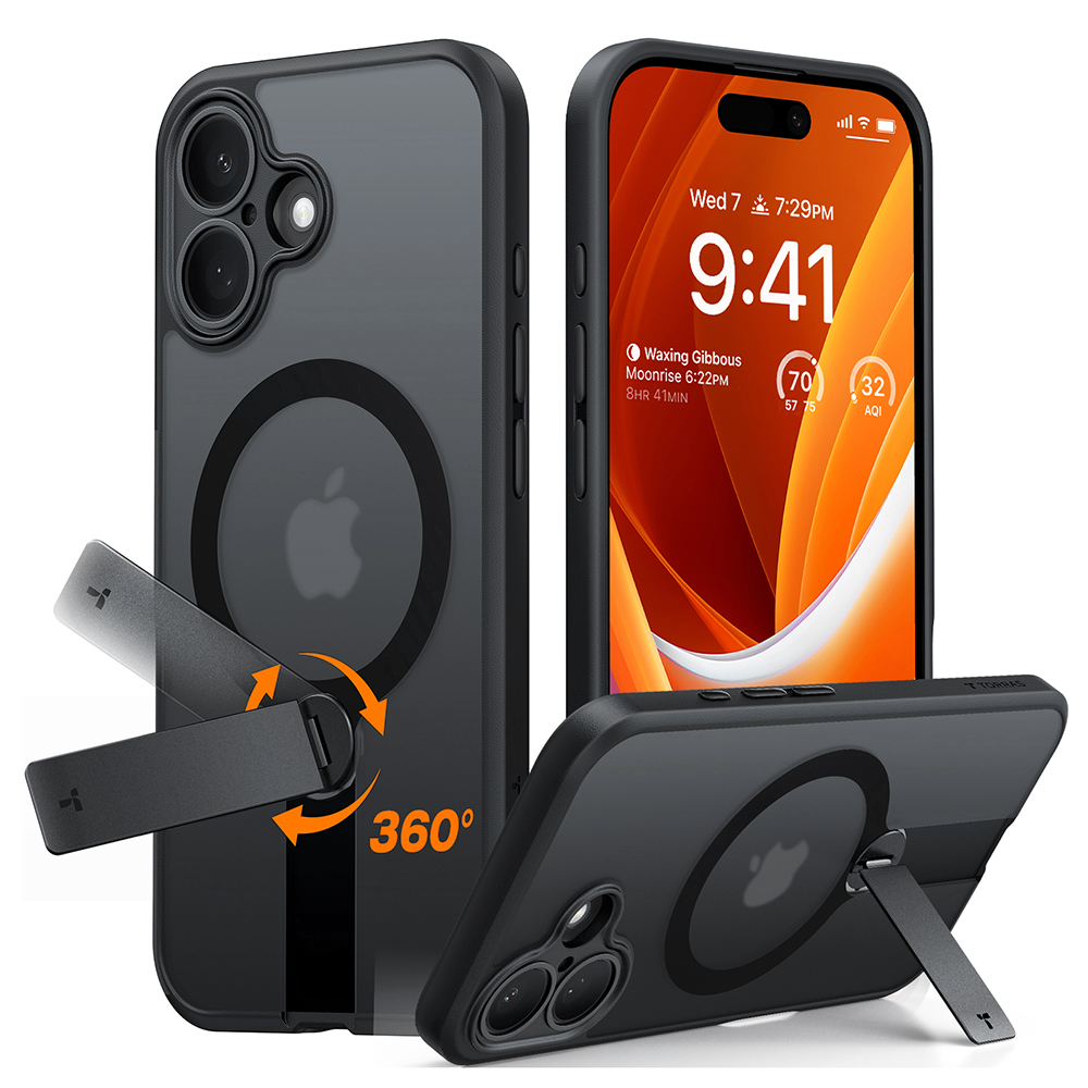 Калъф за iPhone 16 - Torras Pstand Spin MagSafe - Черен
