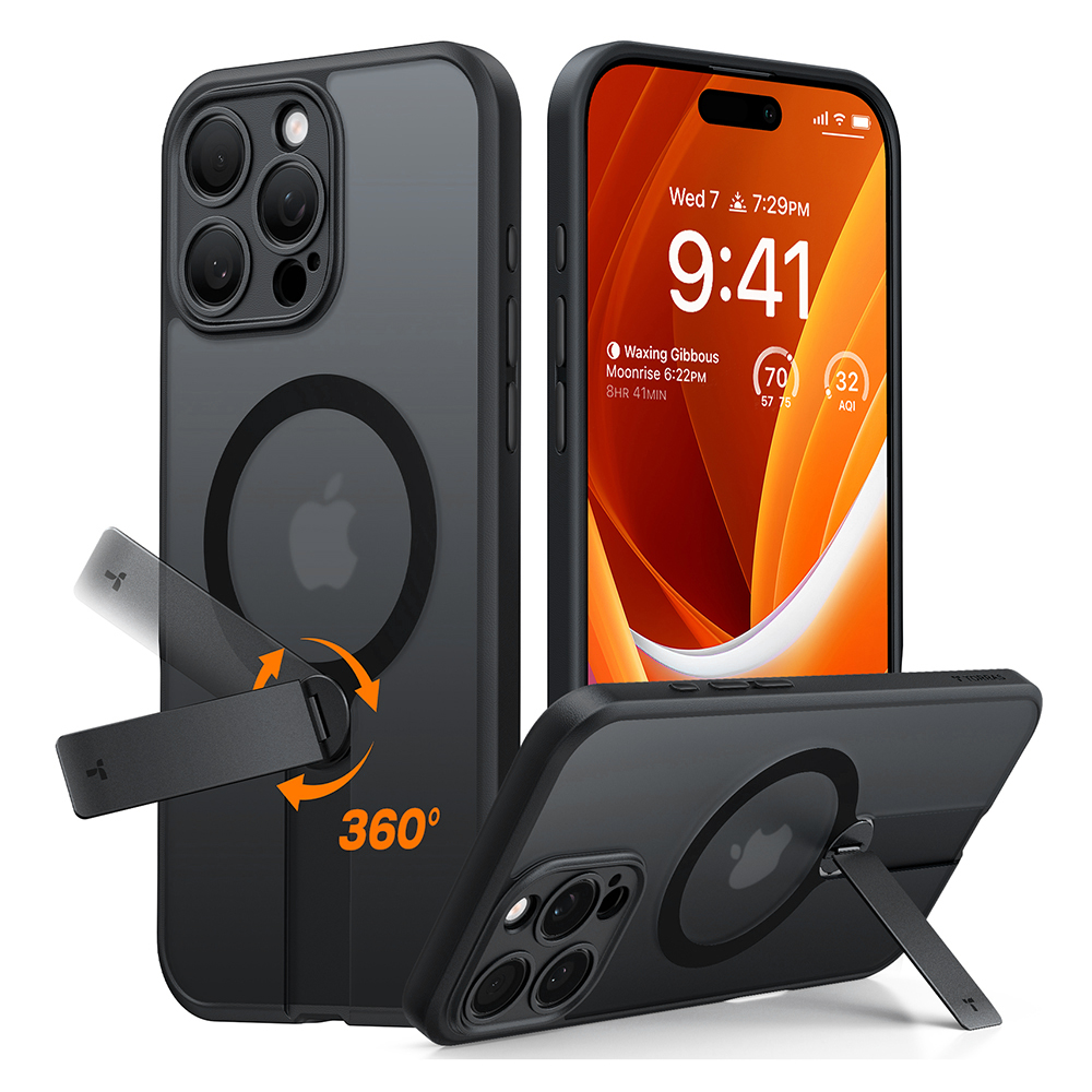 Калъф за iPhone 16 Pro Max - Torras Pstand Spin MagSafe - Черен