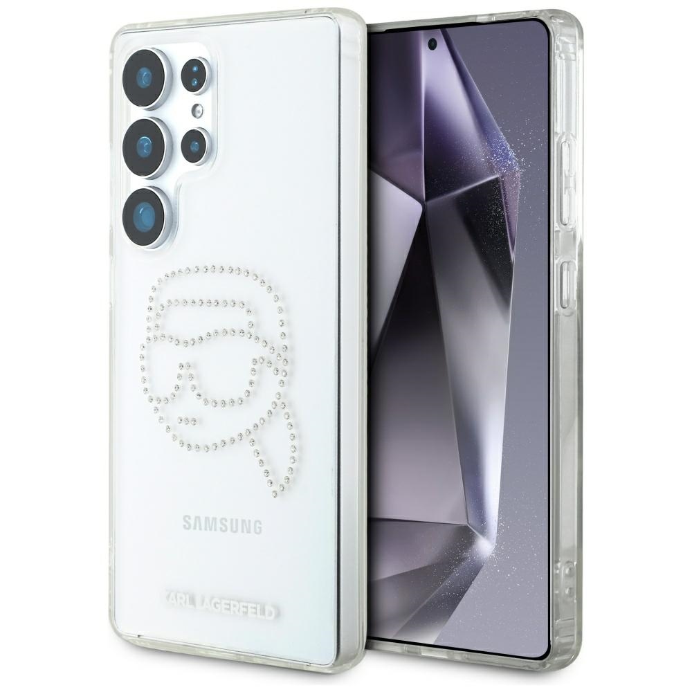 Калъф за Samsung Galaxy S25 Ultra - Karl Lagerfeld IML Rhinestones (KLHCHCS25LHKHDCELT) - Прозрачен Karl Head