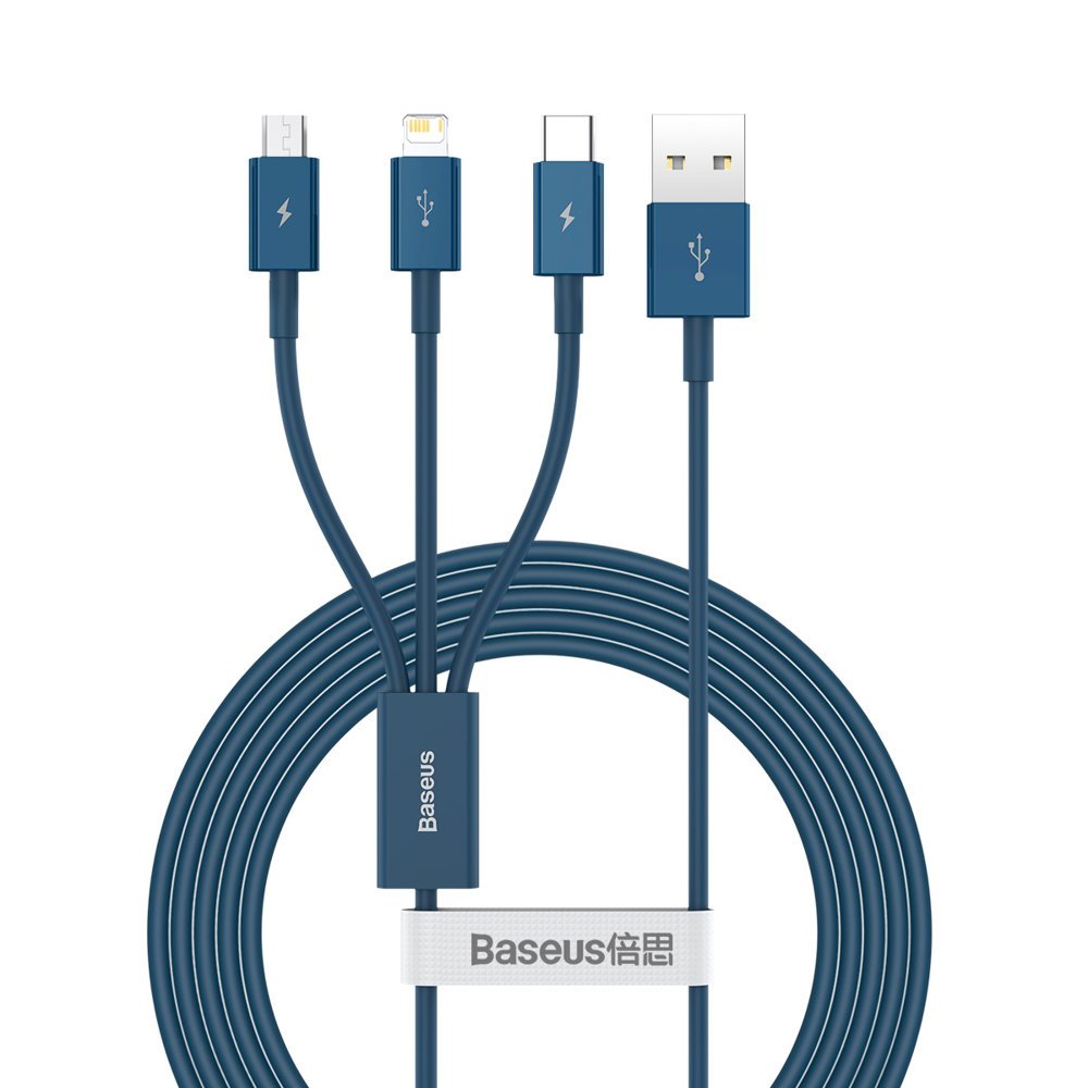 Кабел за данни USB към Type-C, Micro-USB, Lightning, Fast Charging 3.5A, 1.5m - Baseus Superior Series (CAMLTYS-03) - Син