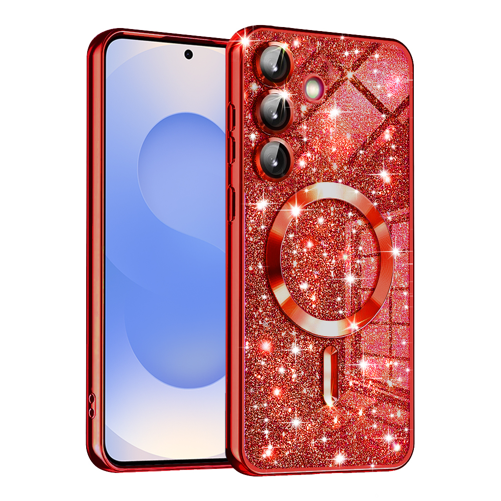 Калъф за Samsung Galaxy S25 - Techsuit Luxury Glitter MagSafe - Червен