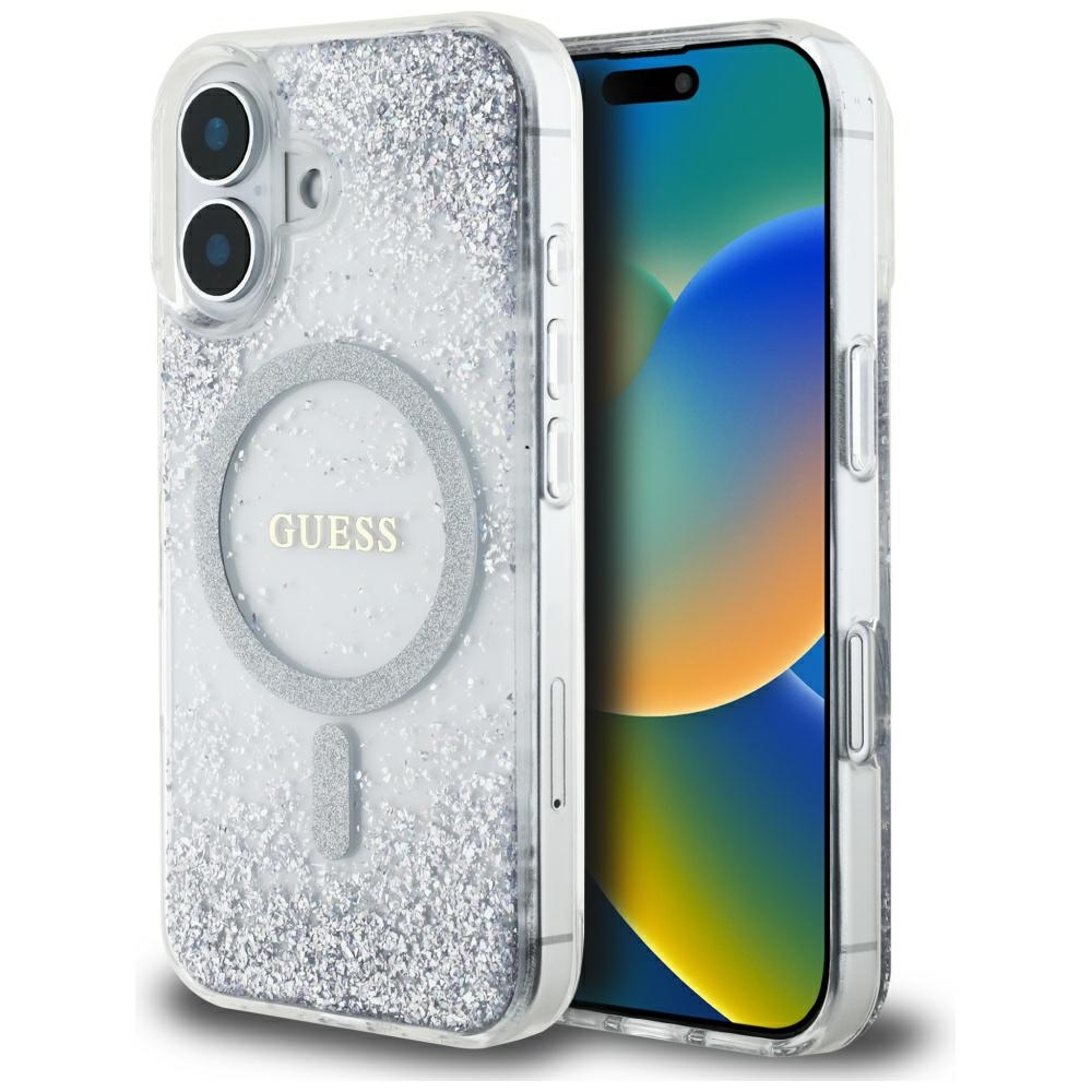 Калъф за iPhone 16 - Guess Hardcase Resin Gradient Gradient Glitter MagSafe (GUHMP16SRRGRGES) - Сребрист
