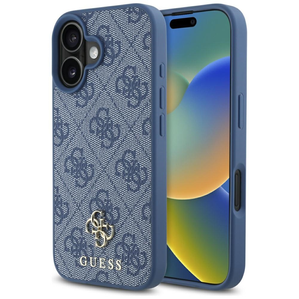 Калъф за iPhone 16 - Guess 4G Small and Classic Logo MagSafe (GUHMP16SP4SM4MB) - Син