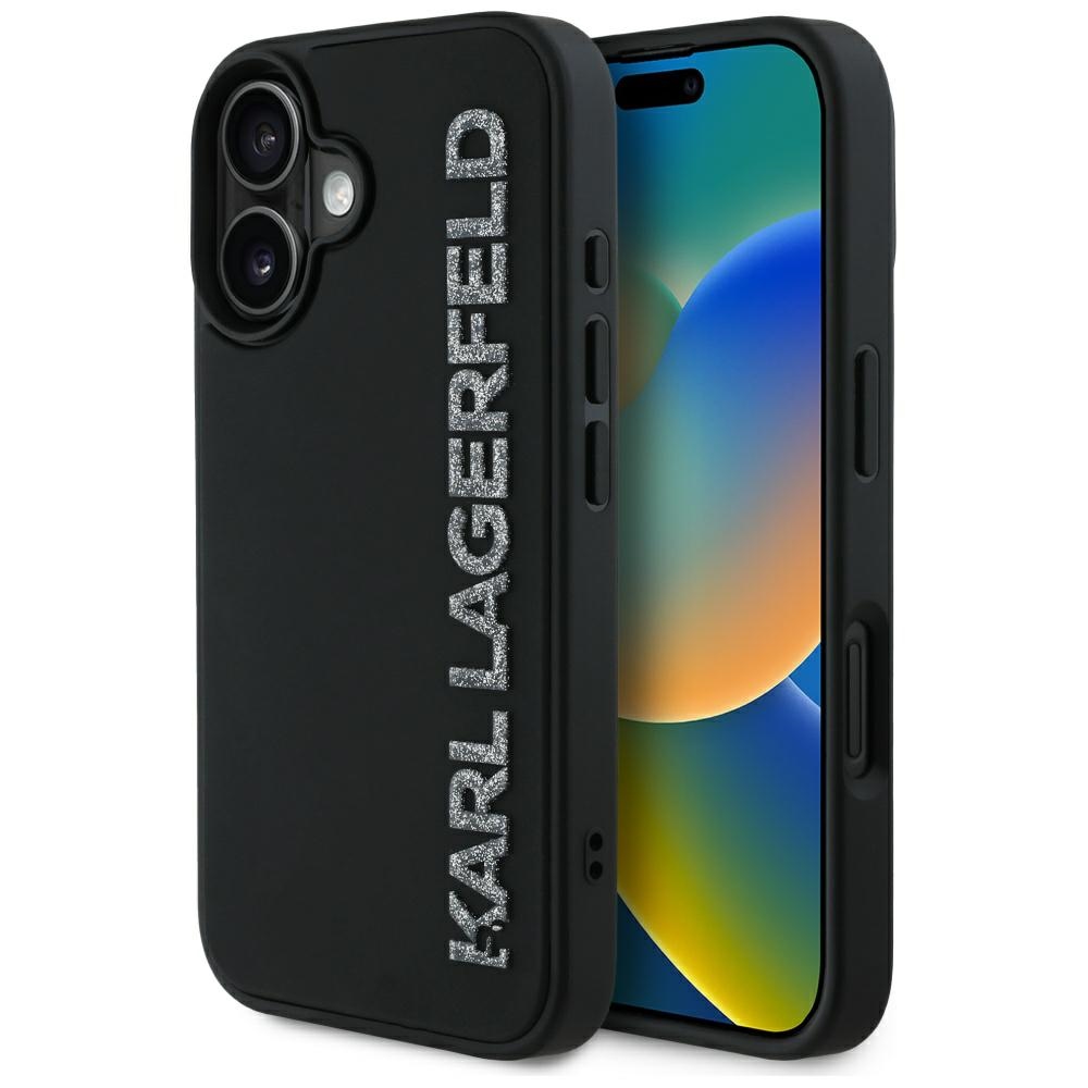 Калъф за iPhone 16 - Karl Lagerfeld 3D Design (KLHCP16SRBKKGVVCK) - Гумено удължено блестящо лого