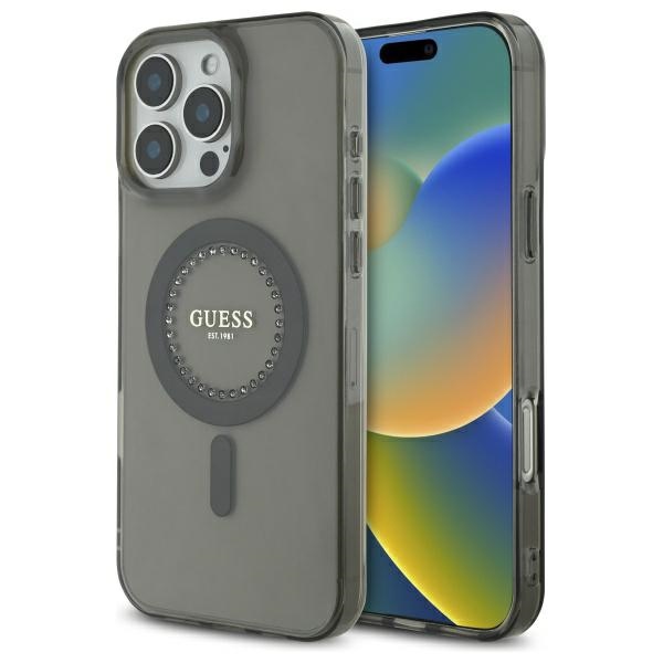 Калъф за iPhone 16 Pro - Guess IML Rhinestones MagSafe (GUHMP16LPFTDTEK) - Черен