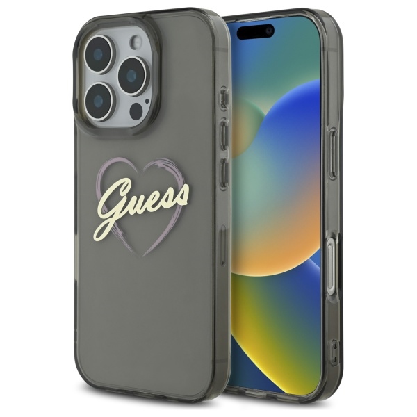 Калъф за iPhone 16 Pro Max - Guess Hardcase IML Heart (GUHCP16XHCHGSPK) - Черен