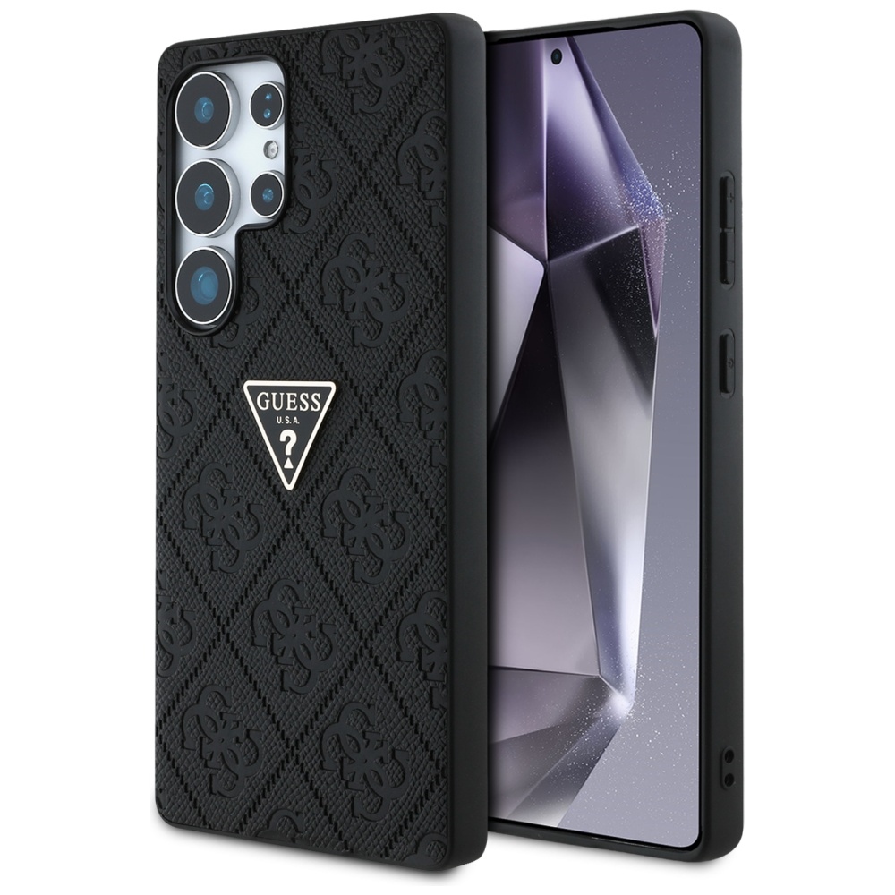 Чантичка за Samsung Galaxy S25 Ultra - Guess Leather Grained Hot Stamp 4G Triangle Metal (GUHCS25LPGP4STRK) - Черна