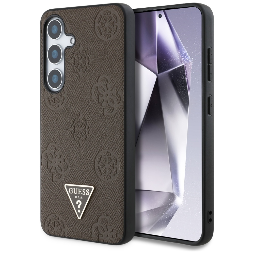 Калъф за Samsung Galaxy S25 - Guess Peony Grained Hot Stamp Hot Stamp Triangle Logo MagSafe (GUHMS25SPGBTMW) - Кафяв