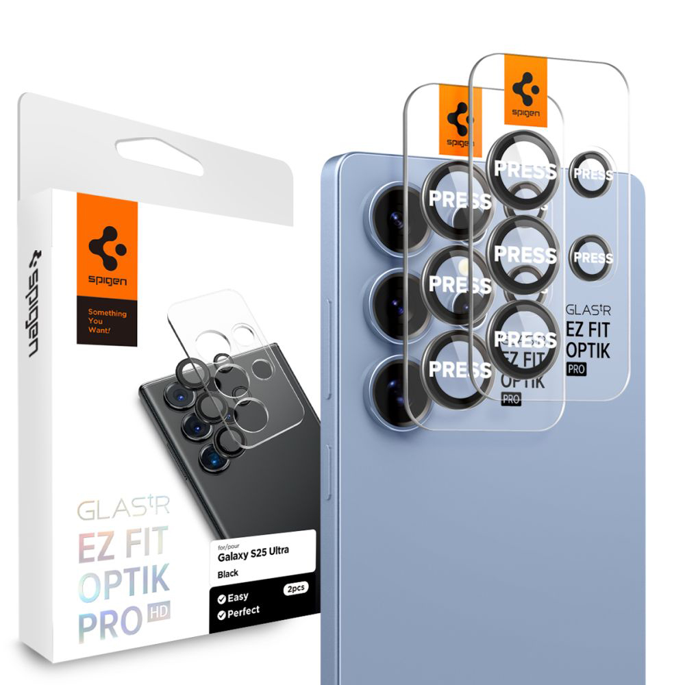 Фолио за камера Samsung Galaxy S25 Ultra (комплект 2) - Spigen Glas.tR Optik EZ Fit Pro (AGL09084) - черно