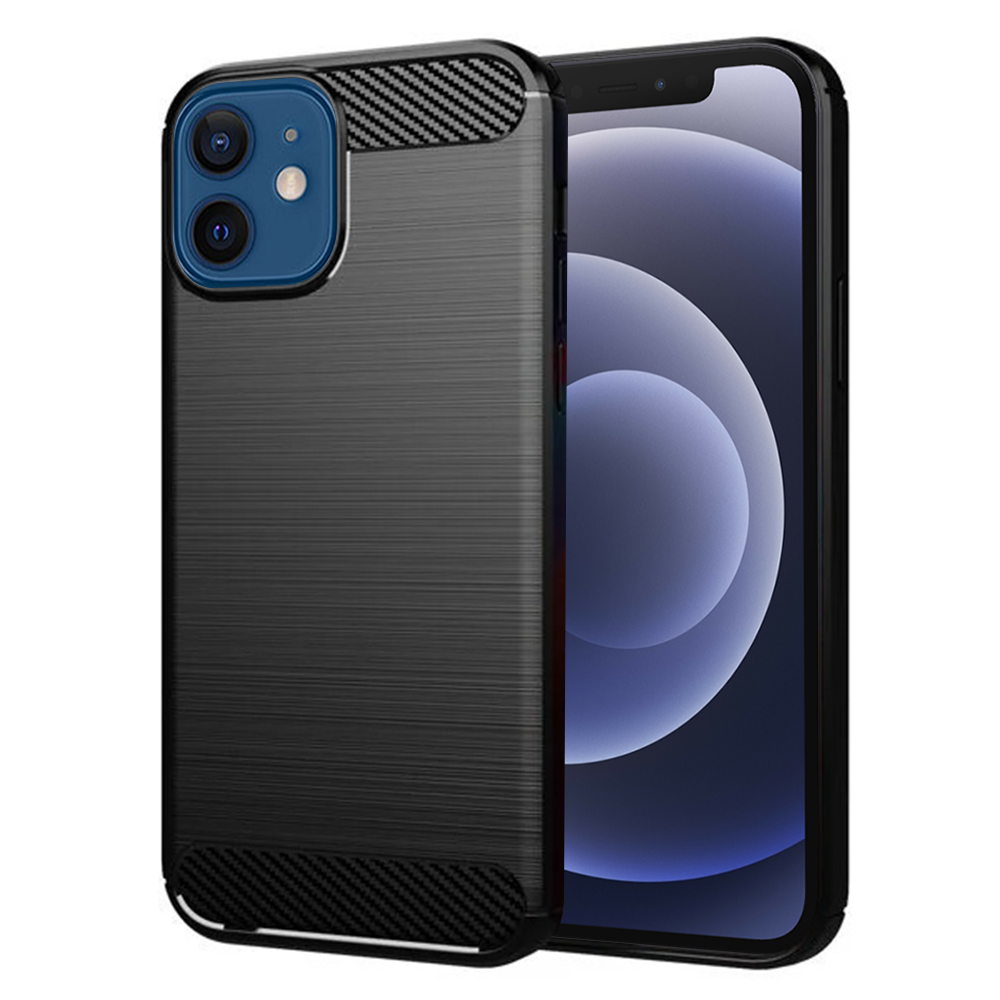 Калъф за iPhone 12 / iPhone 12 Pro - Techsuit Carbon Silicone - Черен