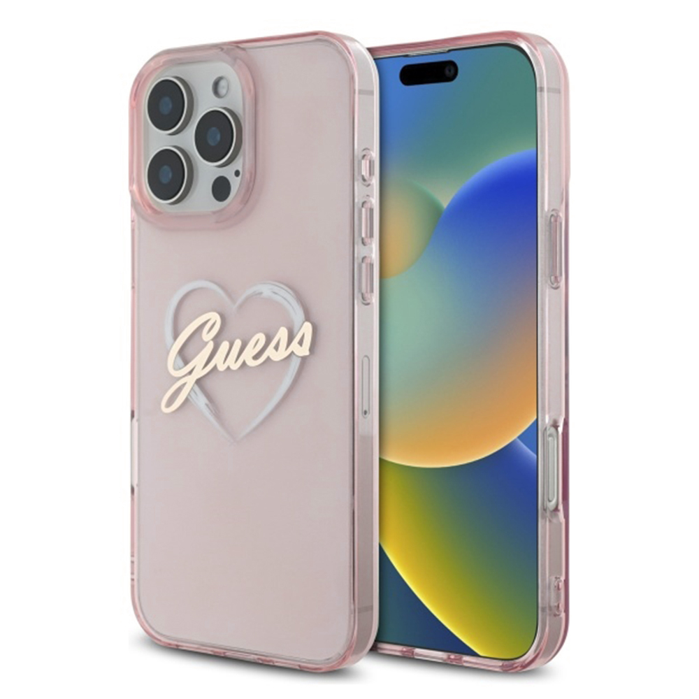 Калъф за iPhone 16 Pro - Guess Hardcase IML Heart (GUHCP16LHCHGSPP) - Розов