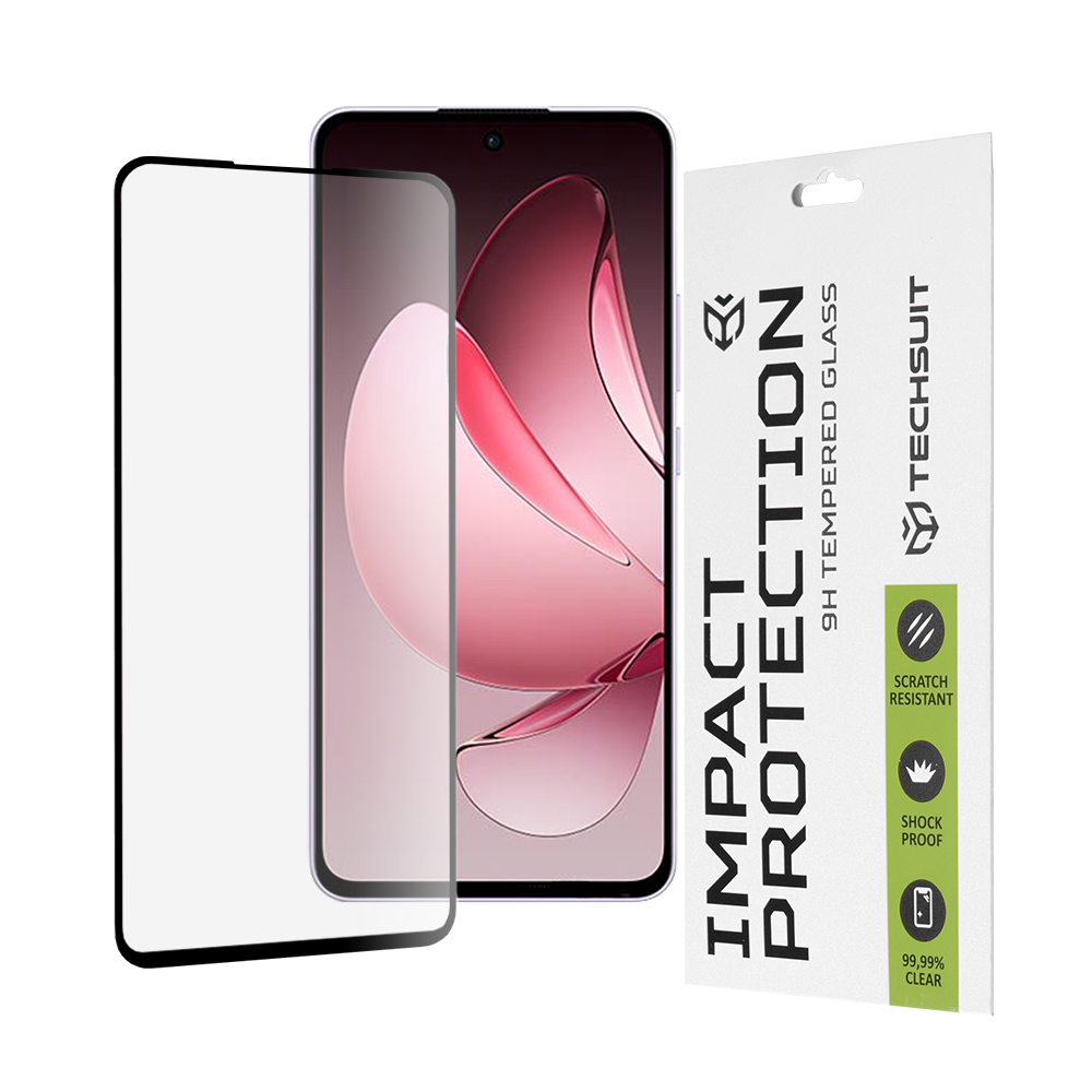 Капак за Oppo Reno13 F 4G / Reno13 F 5G / Reno13 FS 5G - Techsuit 111D Full Cover / Full Glue Glass - Черен
