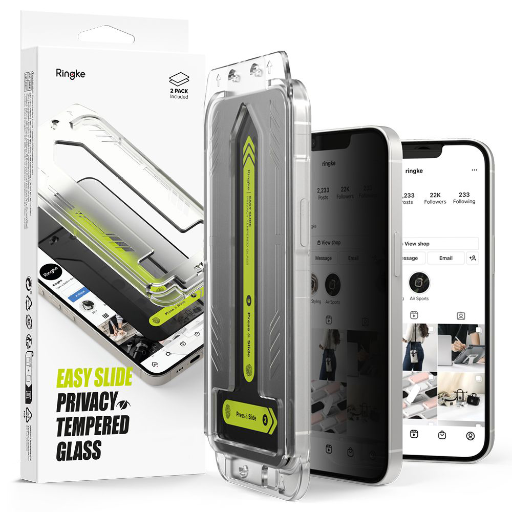 Калъф за iPhone 16e / iPhone 17e (комплект 2) - Ringke Easy Slide Privacy Tempered Glass - Черен