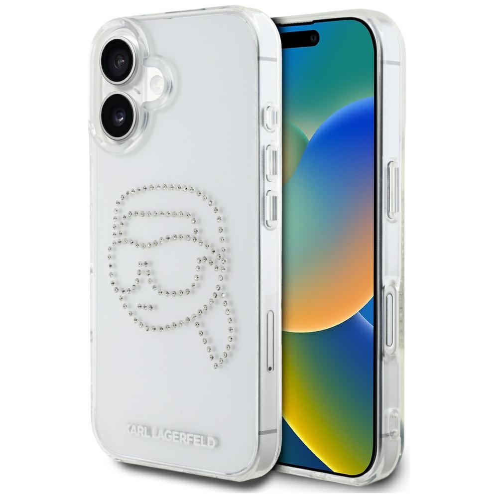 Калъф за iPhone 16 - Karl Lagerfeld IML Rhinestones (KLHCP16SHKHDCELT) - Karl Head Прозрачен