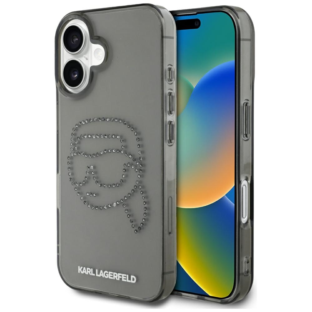 Калъф за iPhone 16 - Karl Lagerfeld IML Rhinestones (KLHCP16SHKHDCELK) - Karl Head