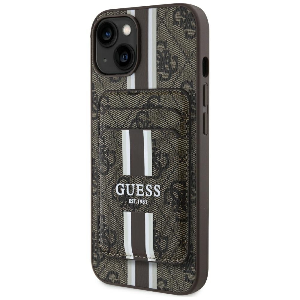 Калъф за iPhone 15 - Guess Cardslot 4G Stripes MagSafe (GUBPHCPCP15SP4RPSW) - Кафяв
